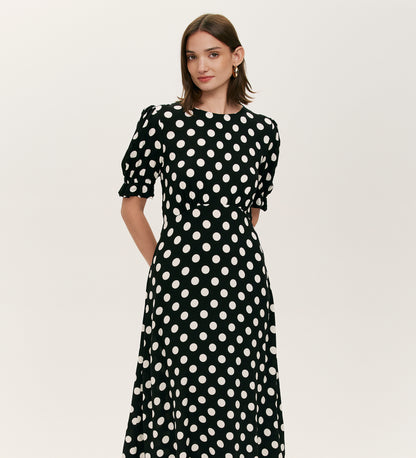 Mela Black Polka Dot Midi Tea Dress