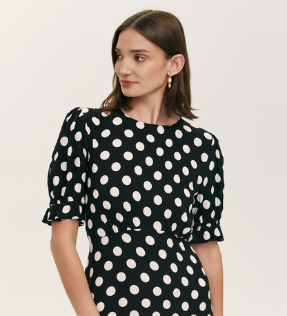 Mela Black Polka Dot Midi Tea Dress