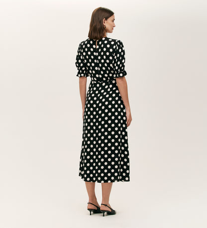 Mela Black Polka Dot Midi Tea Dress