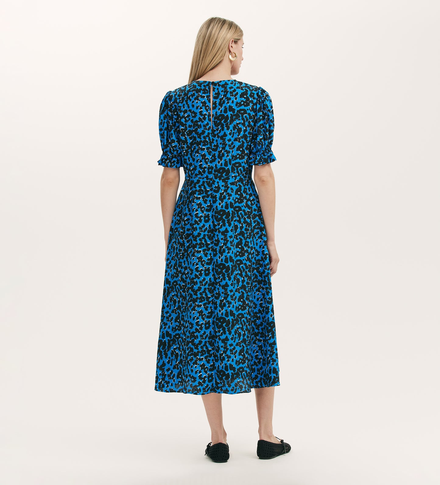 Mela Blue Animal Crepe Midi Tea Dress
