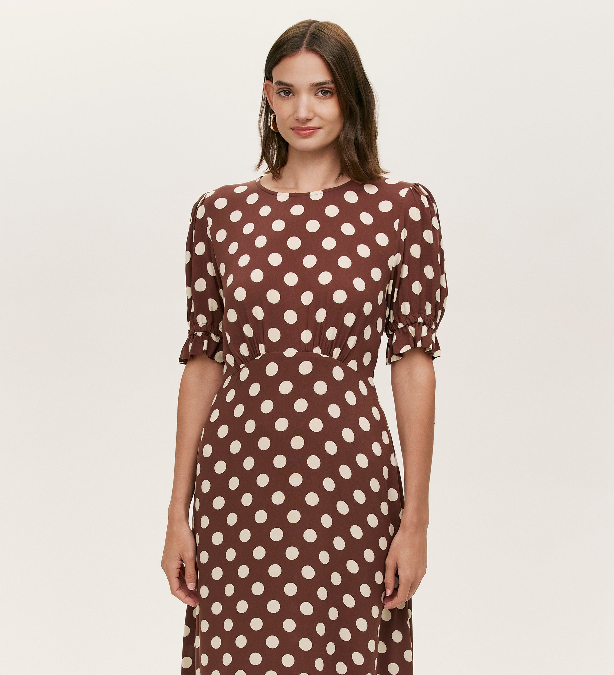 Brown Charm Polka Dot Midi Dress