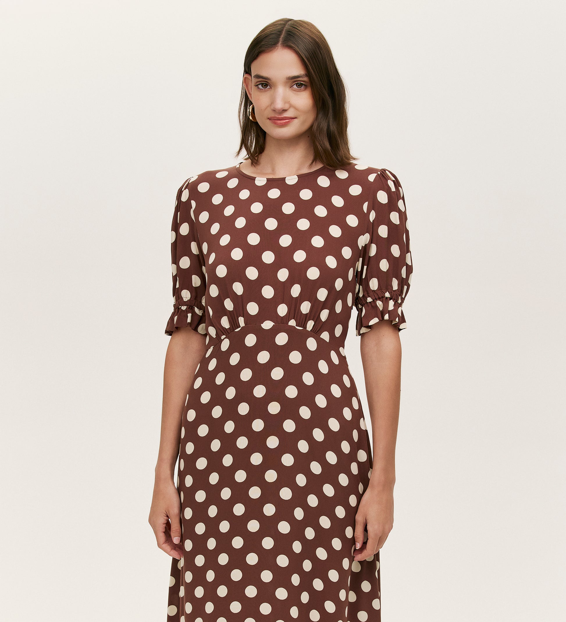 sunday brunch dress shop Brown Polka Dot Dress | Brown and White Midi Dress