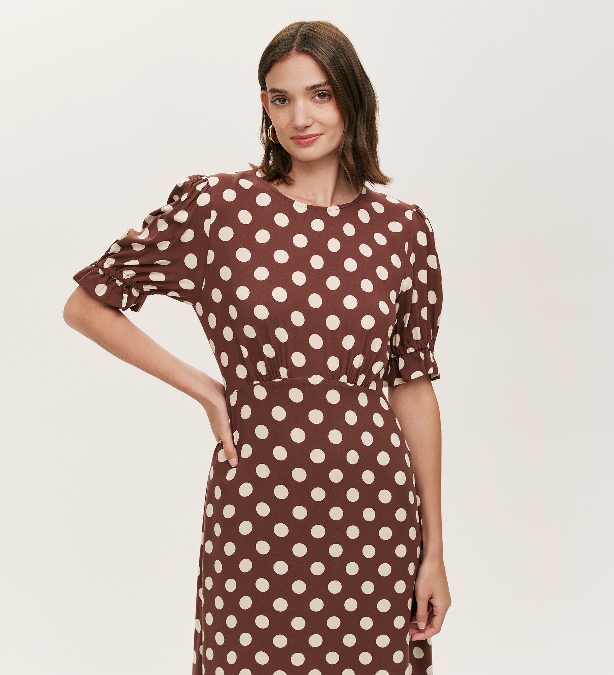 Halter Heat Polka Dot Mesh Midi Dress - Brown/Combo main image 0