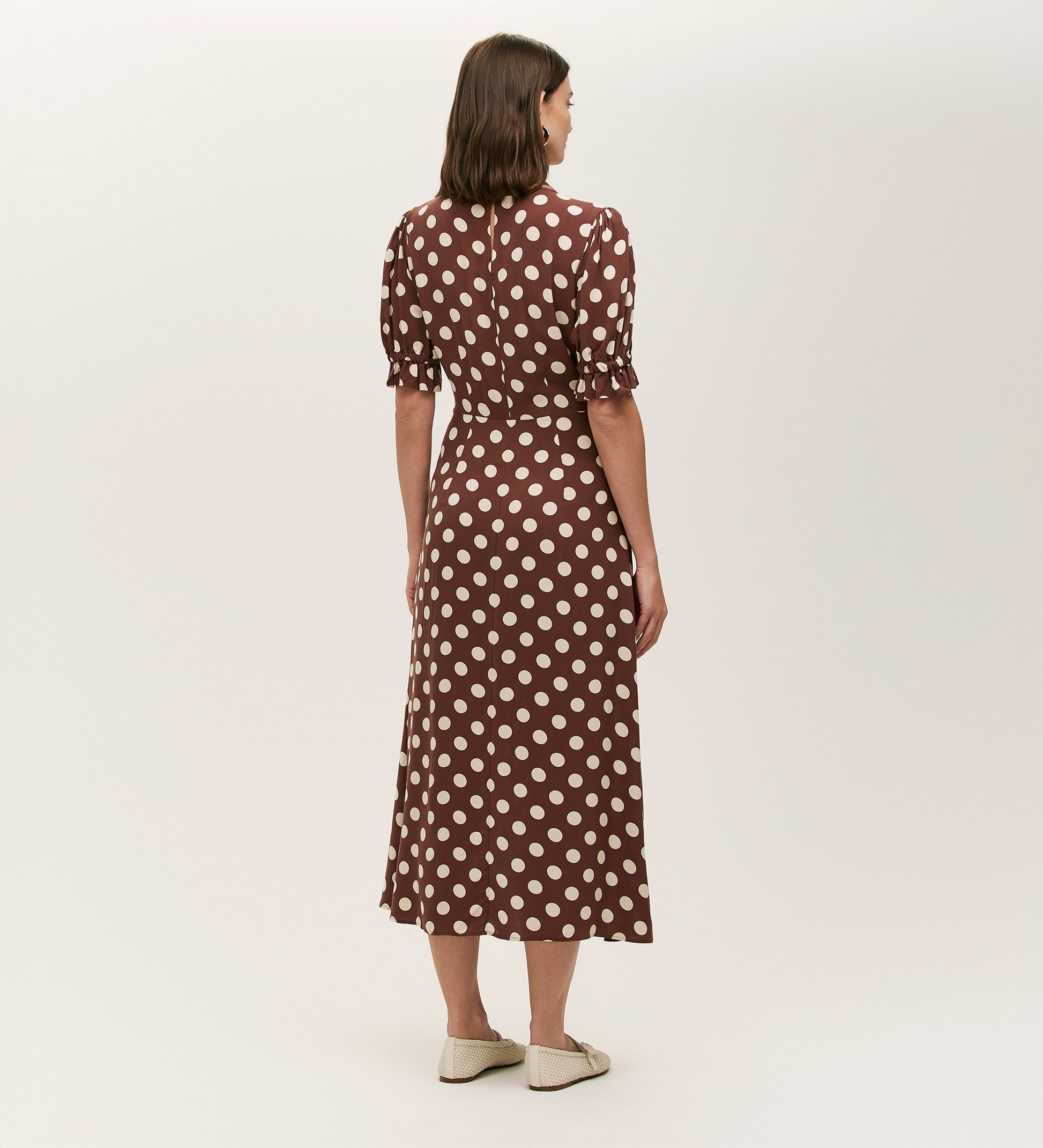 Brown Polka Dot Dress | Brown and White Midi Dress