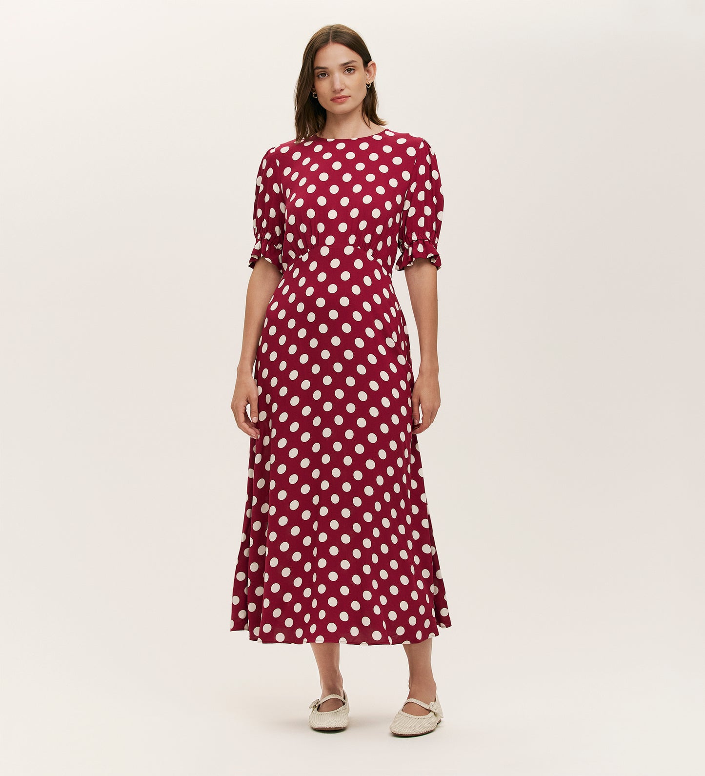 Mela Burgundy Polka Dot Midi Dress
