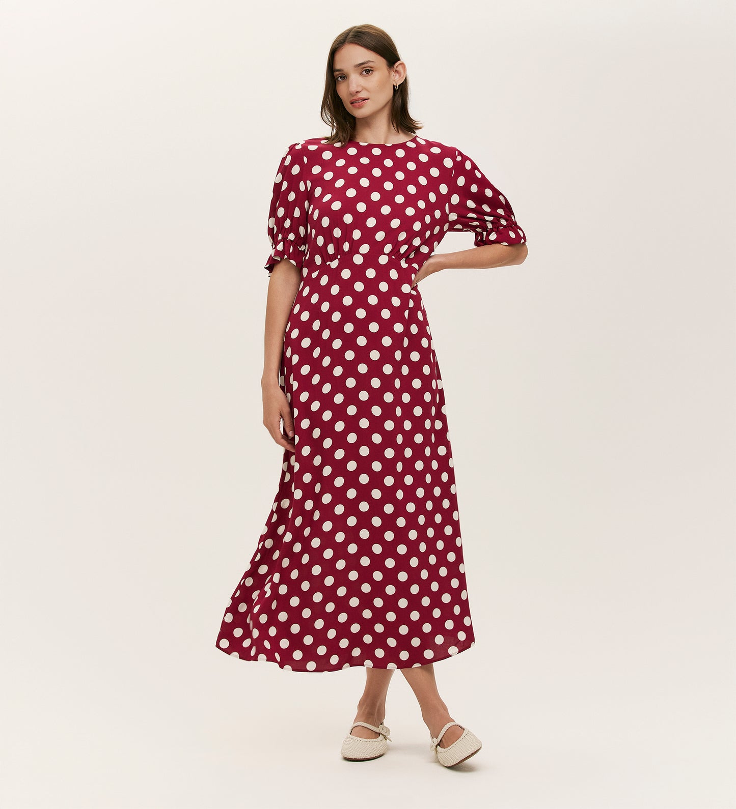 Mela Burgundy Polka Dot Midi Dress