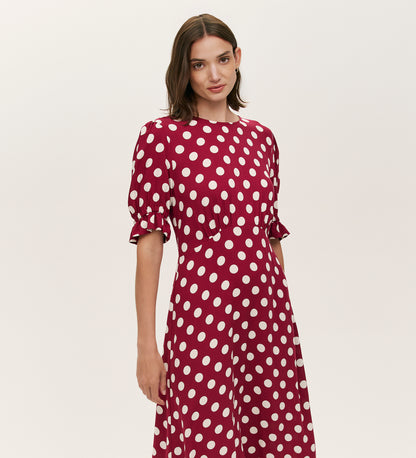 Mela Burgundy Polka Dot Midi Dress