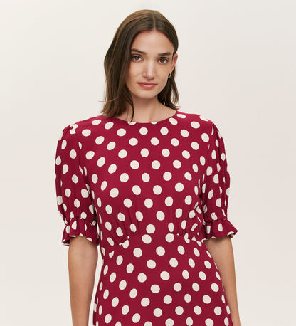 Mela Burgundy Polka Dot Midi Dress