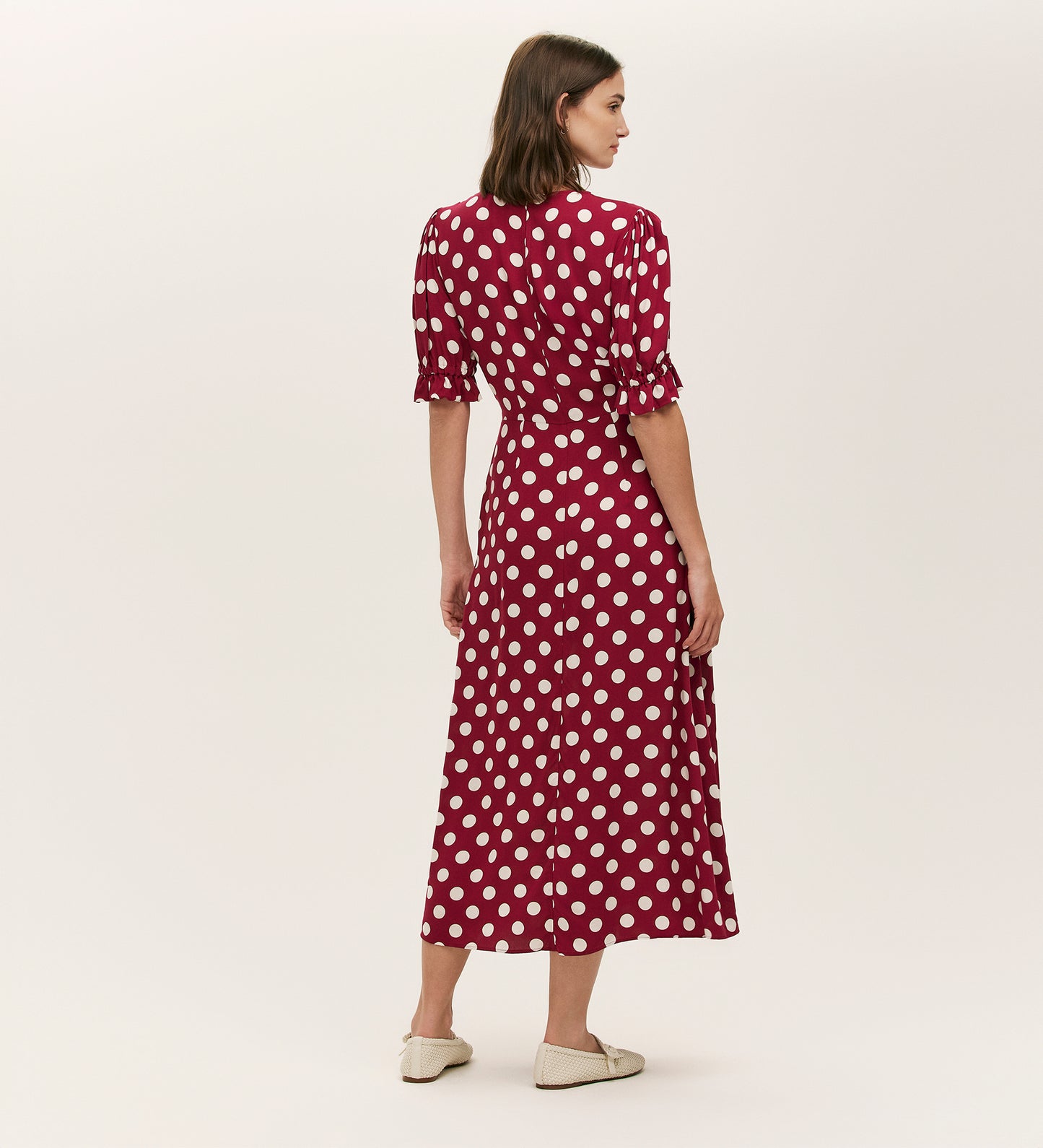 Mela Burgundy Polka Dot Midi Dress