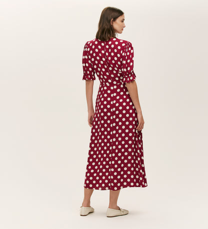 Mela Burgundy Polka Dot Midi Dress