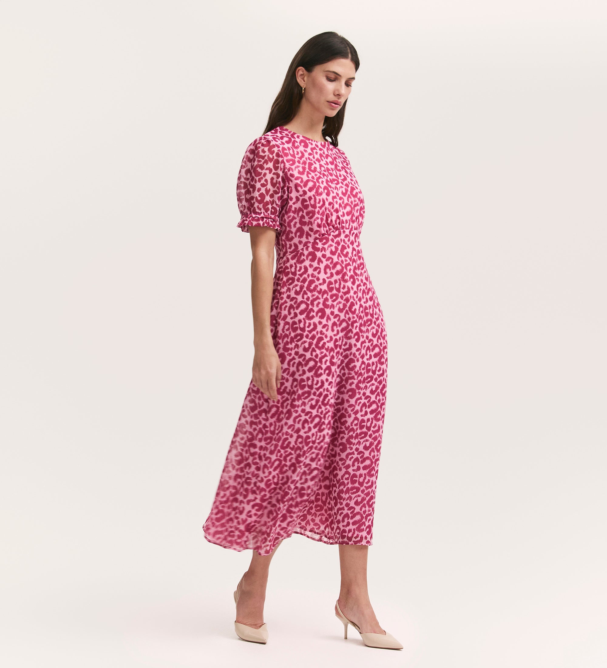 Mela Pink Leopard Print Chiffon Midi Tea Dress Finery London Mela Pink Leopard Print Chiffon Midi Tea Dress Finery London