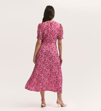 Mela Pink Leopard Print Chiffon Midi Tea Dress Finery London Mela Pink Leopard Print Chiffon Midi Tea Dress Finery London