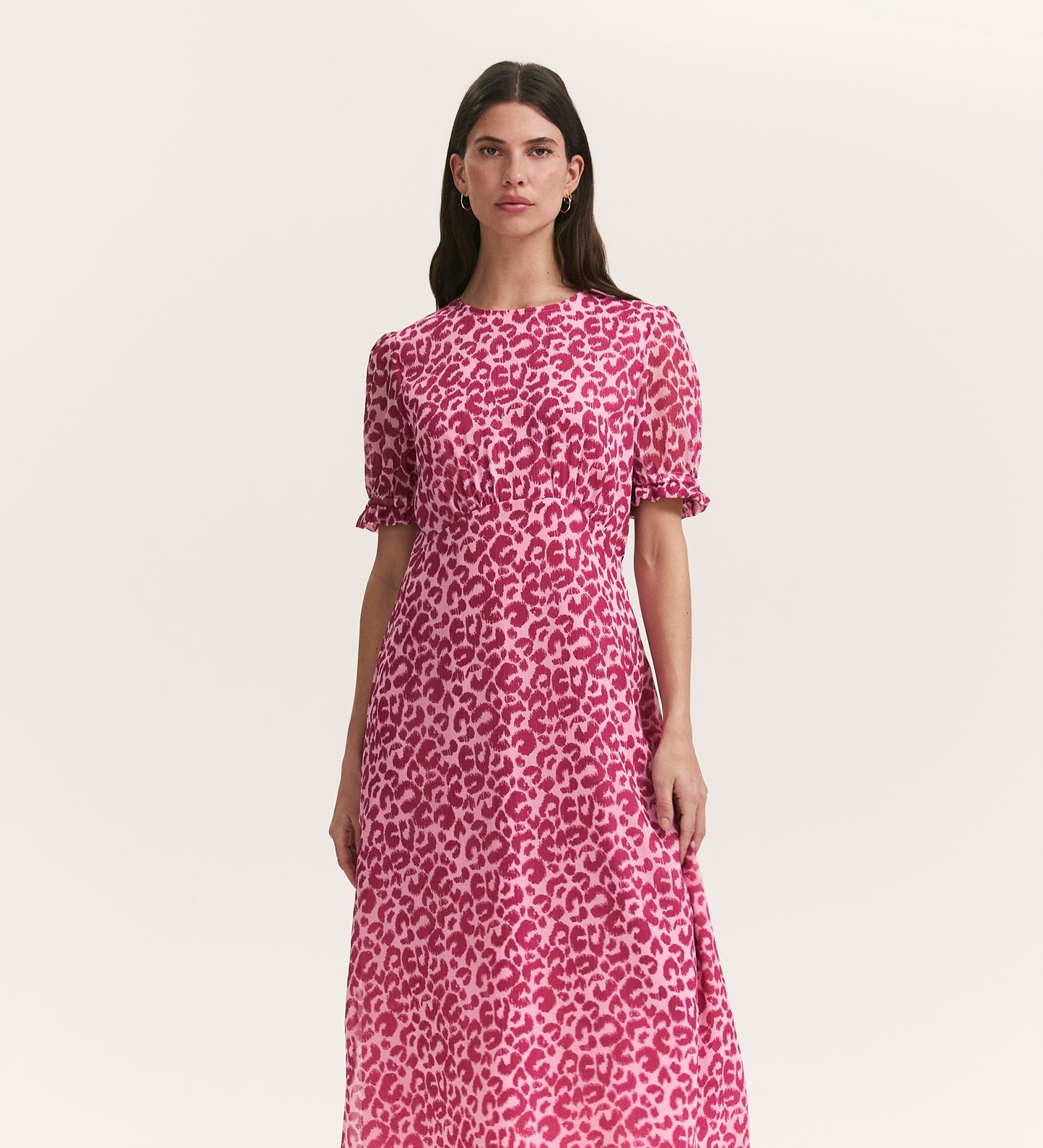 Mela Pink Leopard Print Chiffon Midi Tea Dress – Finery London