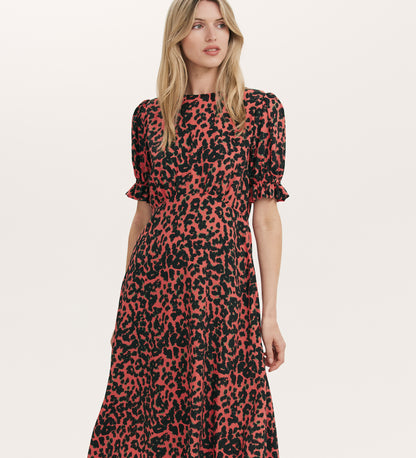 Mela Coral Animal Crepe Midi Tea Dress
