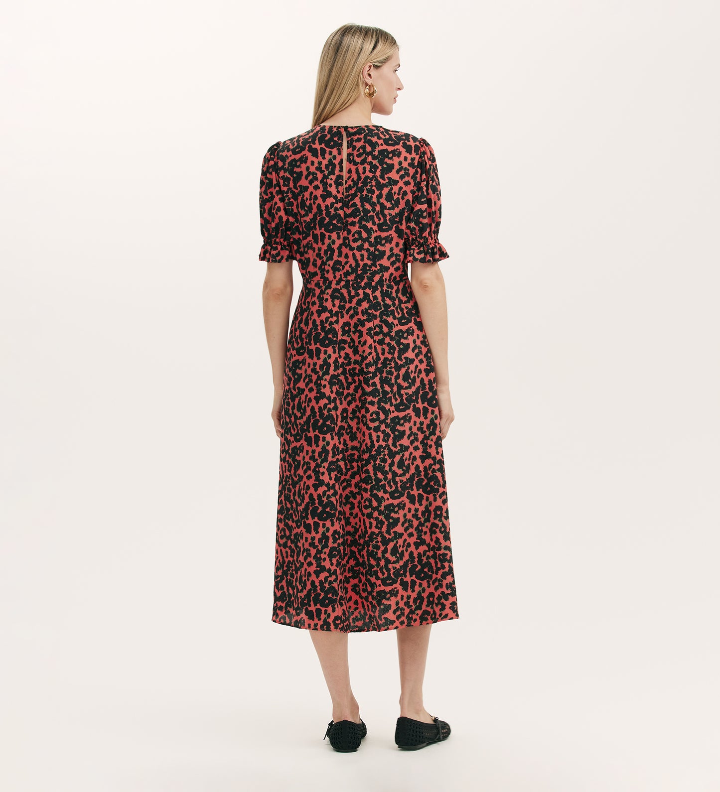 Mela Coral Animal Crepe Midi Tea Dress