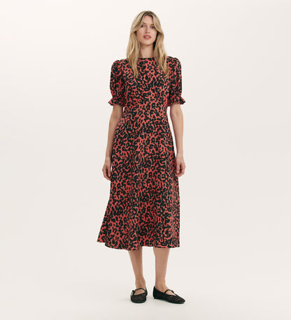 Mela Coral Animal Crepe Midi Tea Dress