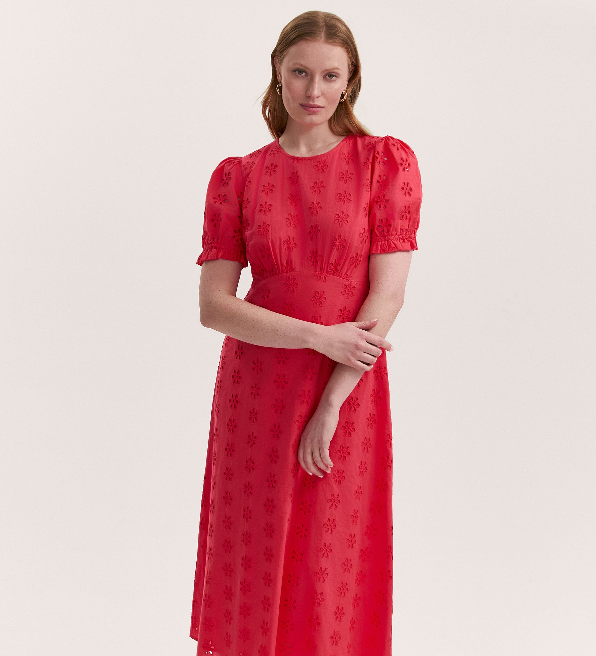 red hair coral dress FLOWY TIED MIDI DRESS - Red / Coral