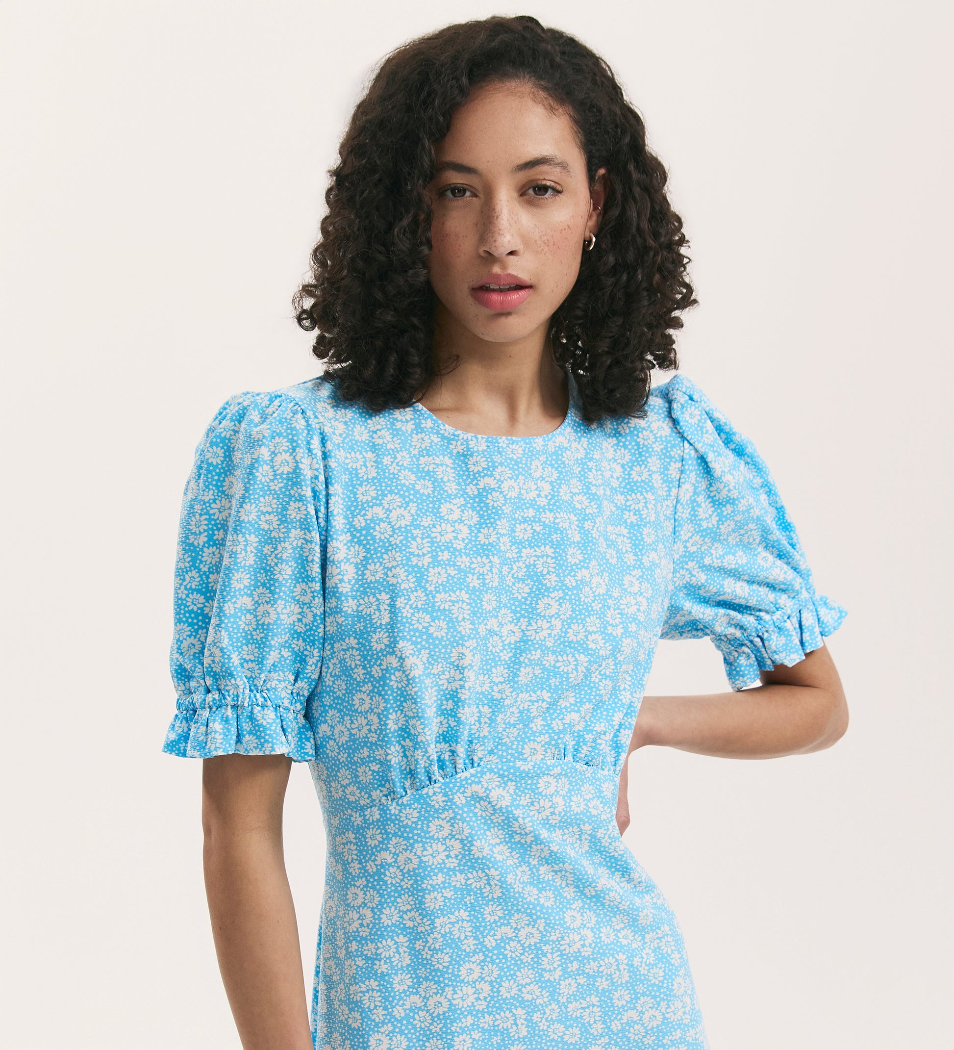 Mela Blue Daisy Crepe Midi Tea Dress Finery London Mela Blue Daisy Crepe Midi Tea Dress Finery London