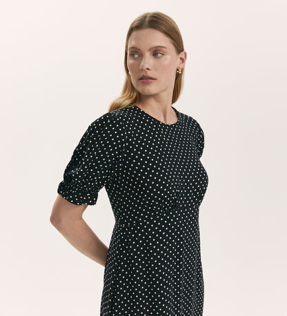 Mela Black Polka Dot Midi Tea Dress Finery London Mela Black Polka Dot Midi Tea Dress Finery London