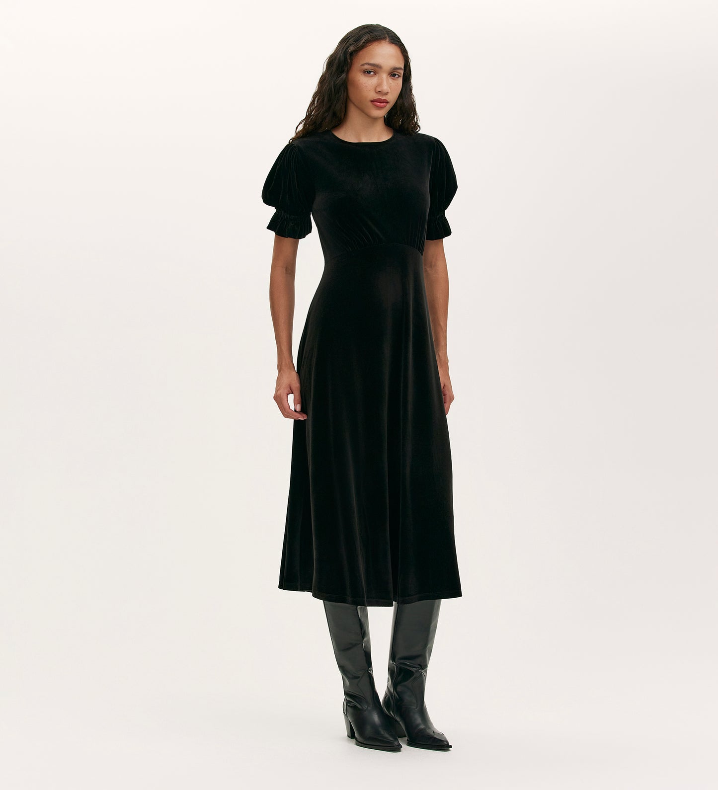 Mela Black Velvet Midi Tea Dress