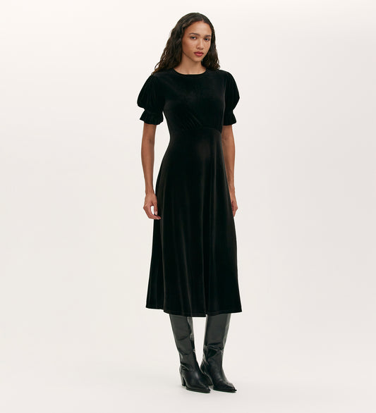 Mela Black Velvet Midi Tea Dress