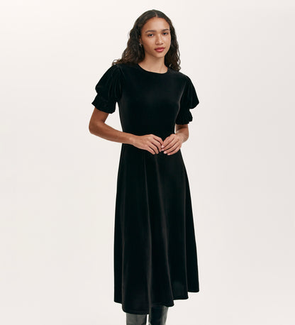 Mela Black Velvet Midi Tea Dress