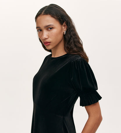 Mela Black Velvet Midi Tea Dress