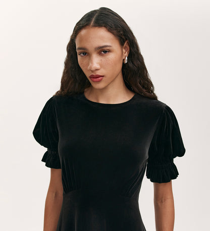 Mela Black Velvet Midi Tea Dress