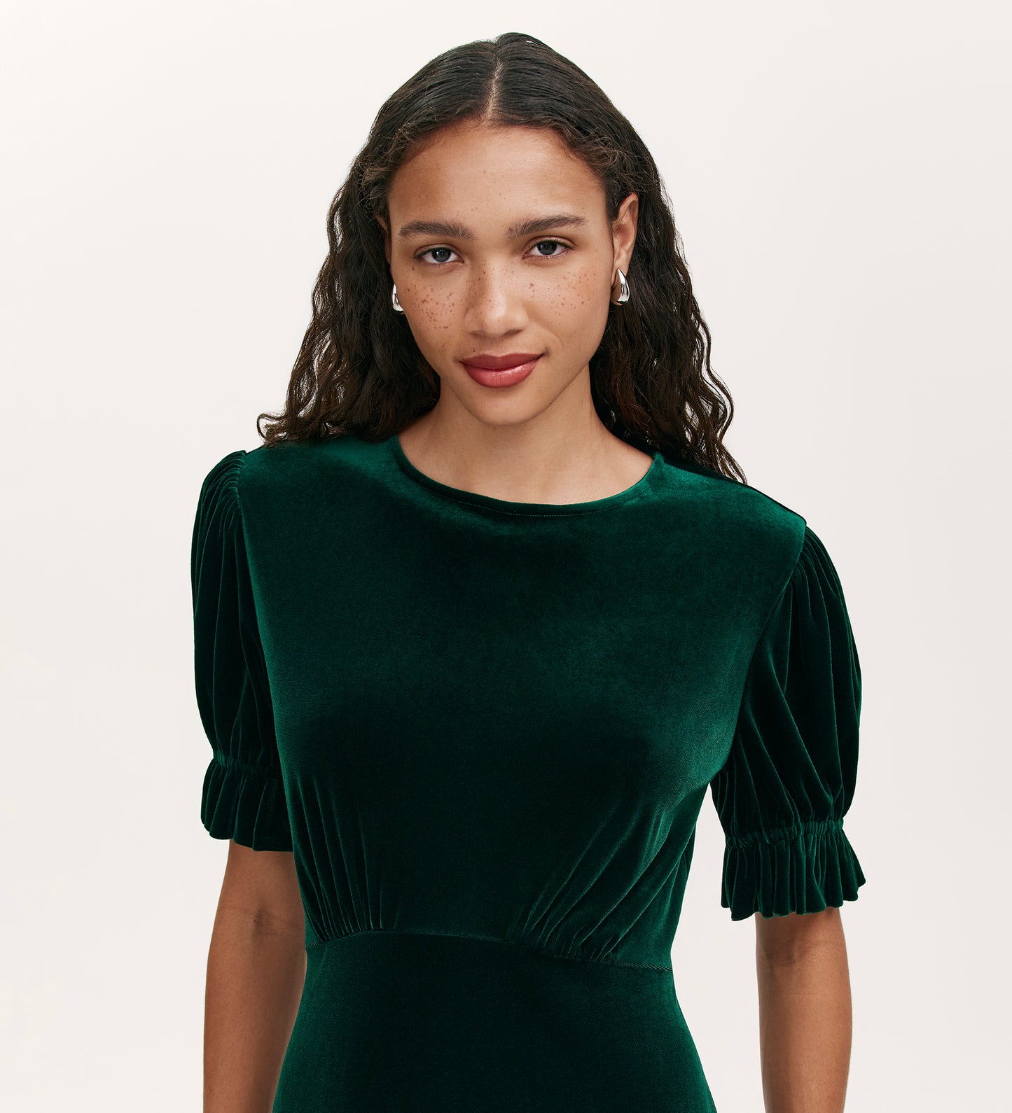 Mela Bottle Green Velvet Midi Tea Dress