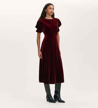 Mela Burgundy Velvet Midi Tea Dress