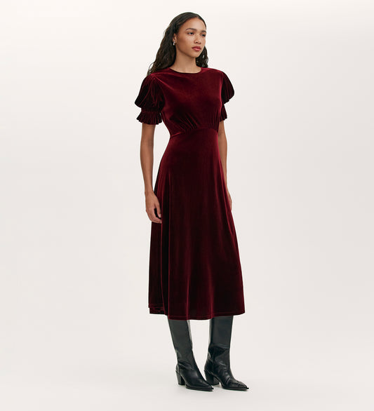 Mela Burgundy Velvet Midi Tea Dress