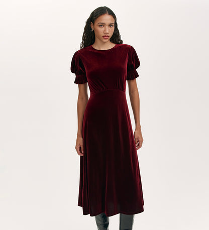 Mela Burgundy Velvet Midi Tea Dress