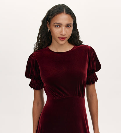 Mela Burgundy Velvet Midi Tea Dress