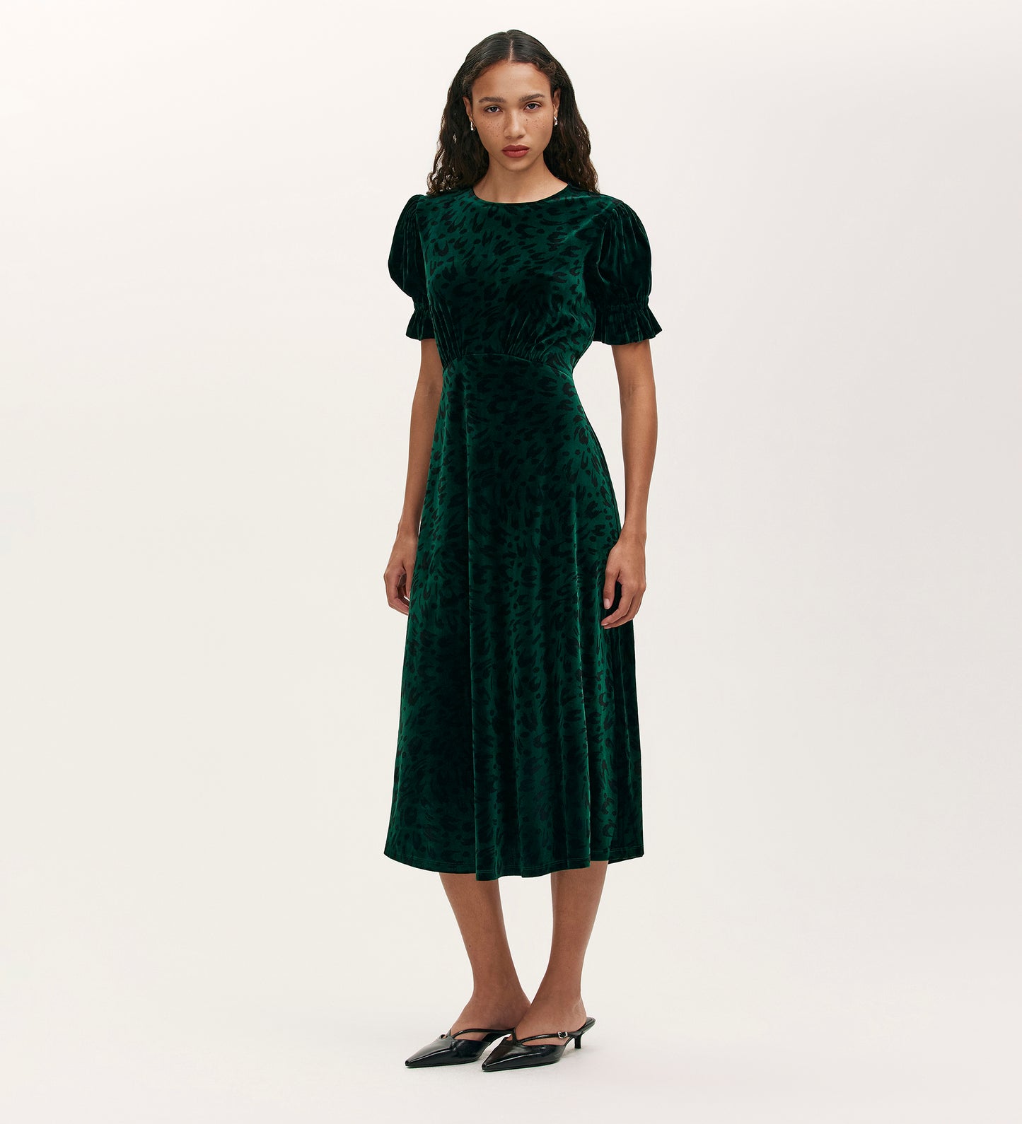 Mela Green Animal Velvet Midi Tea Dress