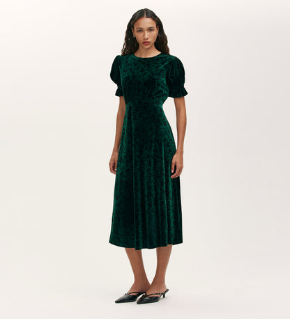 Mela Green Animal Velvet Midi Tea Dress