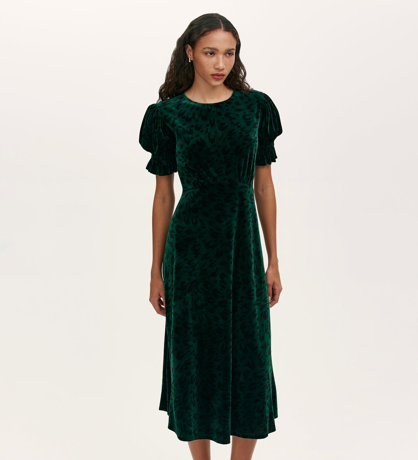 Mela Green Animal Velvet Midi Tea Dress