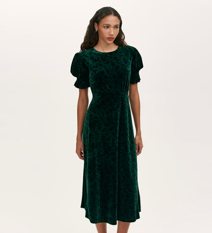 Mela Green Animal Velvet Midi Tea Dress