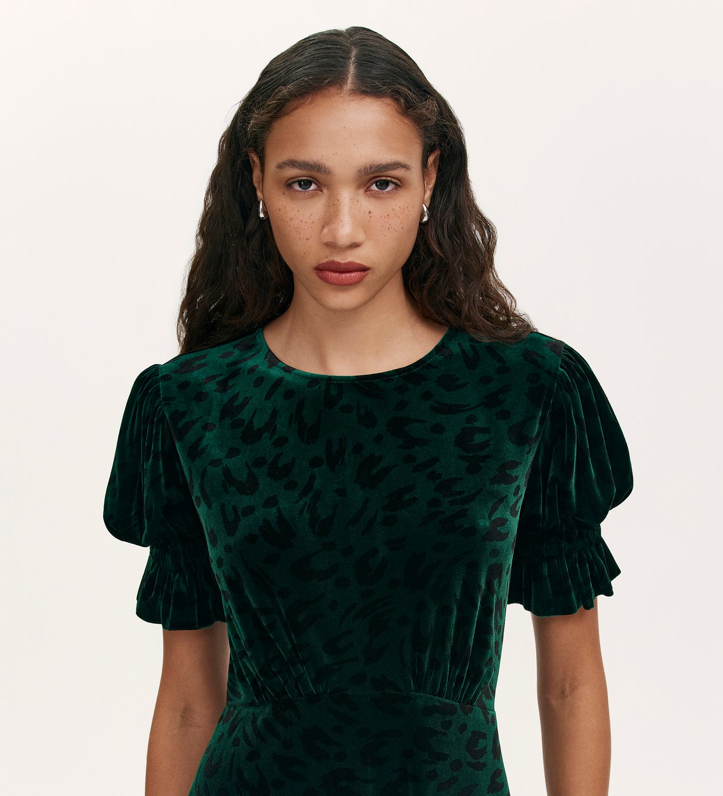 Mela Green Animal Velvet Midi Tea Dress