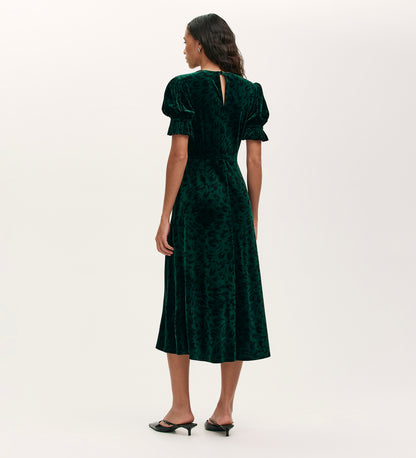 Mela Green Animal Velvet Midi Tea Dress