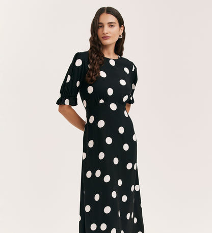 Mela Black Polka Dot Spun Midi Tea Dress Finery London Mela Black Polka Dot Spun Midi Tea Dress Finery London