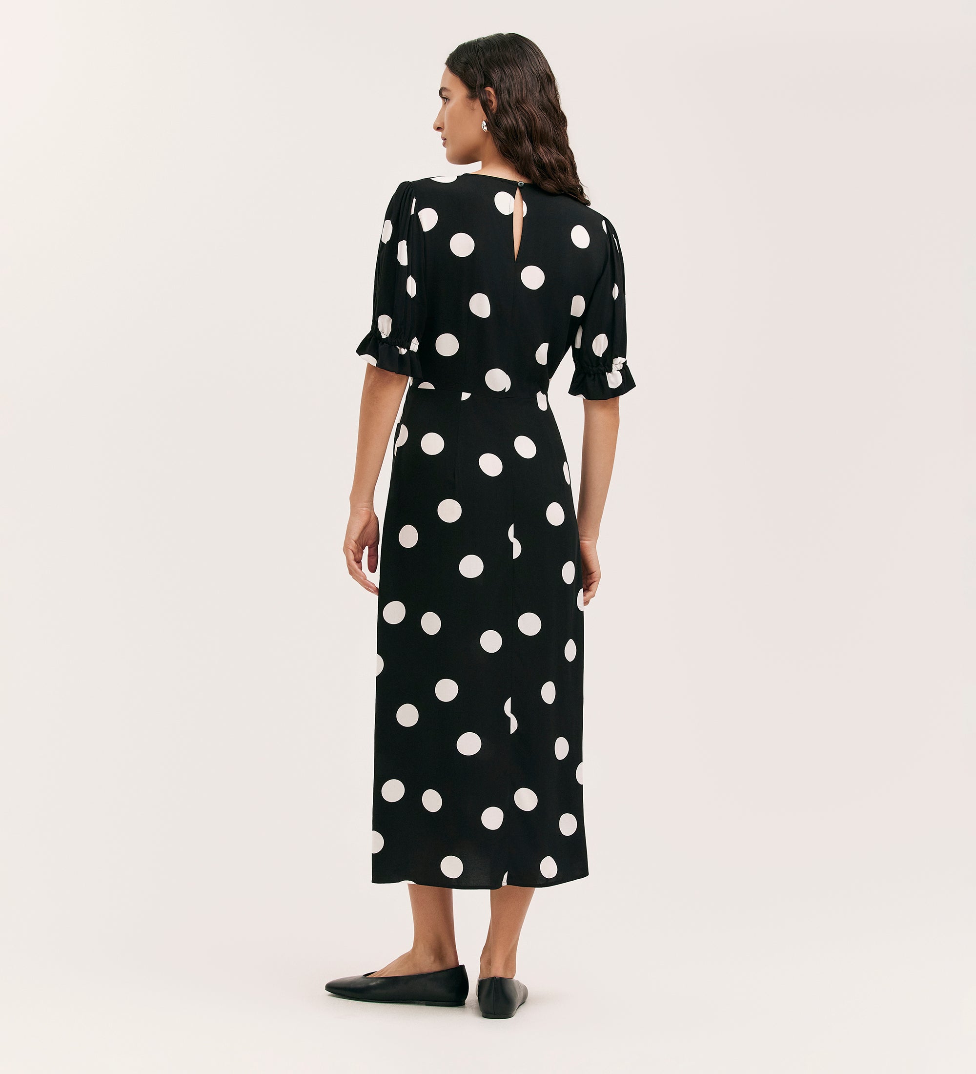 Mela Black Polka Dot Spun Midi Tea Dress – Finery London
