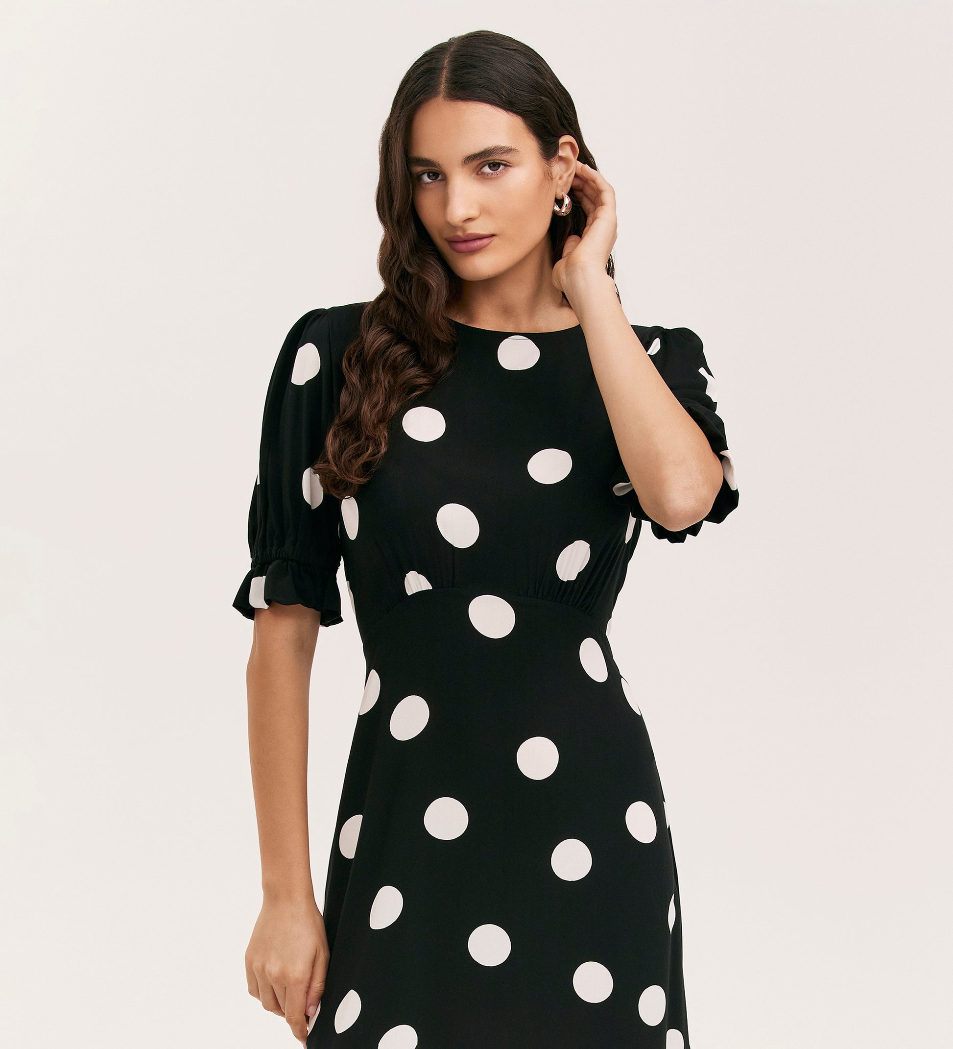 Mela Black Polka Dot Spun Midi Tea Dress Finery London Mela Black Polka Dot Spun Midi Tea Dress Finery London