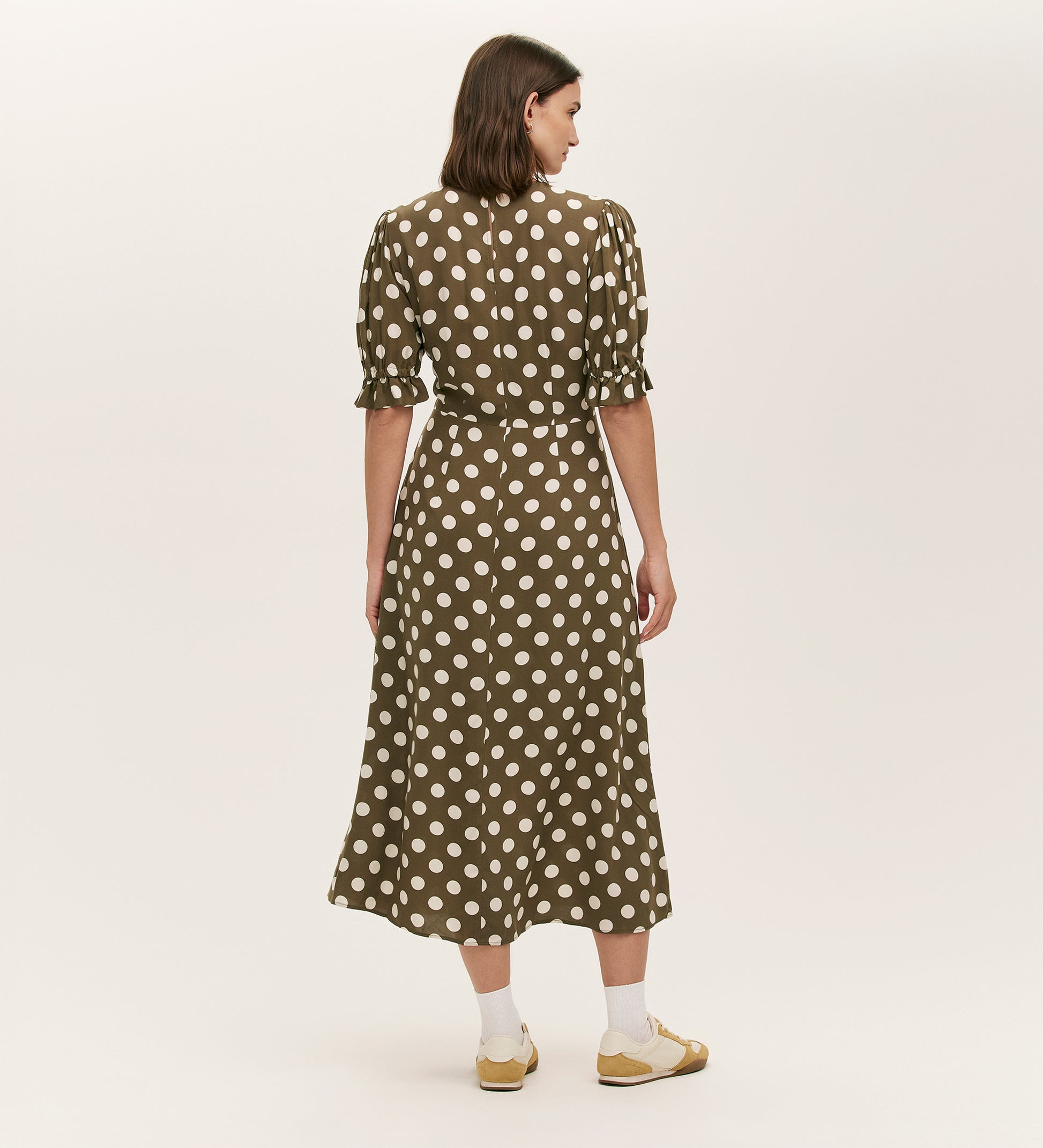 Green Polka Dot Dress | Khaki Midi Dress | Finery London Green Polka Dot Dress | Khaki Midi Dress | Finery London