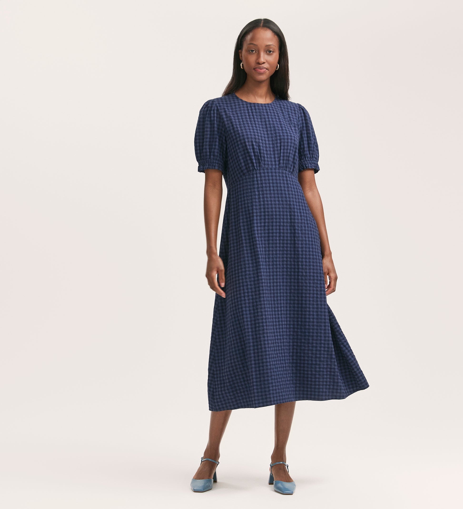 Mela Navy Gingham Seersucker Midi Dress Finery London Mela Navy Gingham Seersucker Midi Dress Finery London