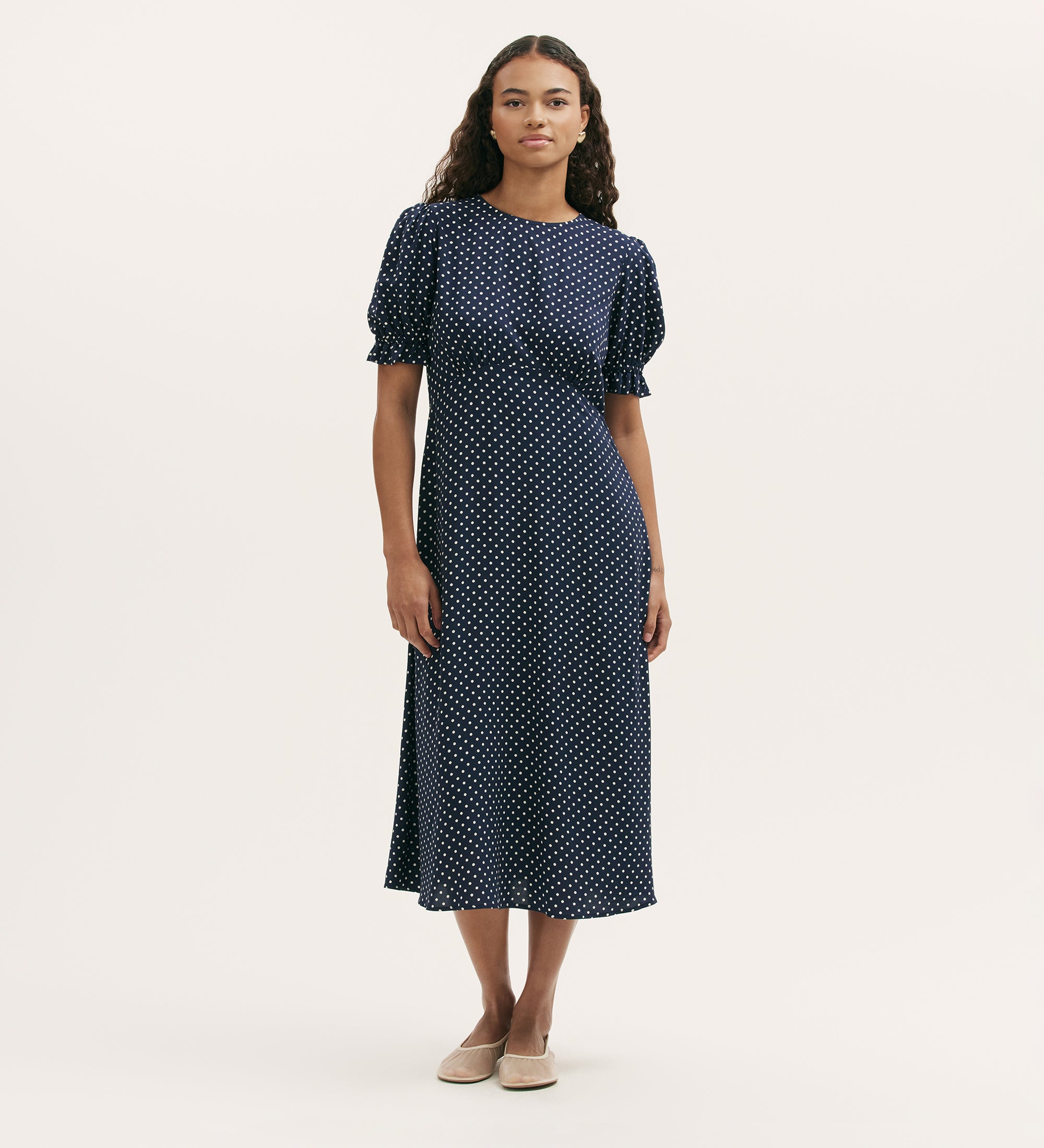 Navy Polka Dot Tea Dress | Blue Polka Dot Dress | Finery London