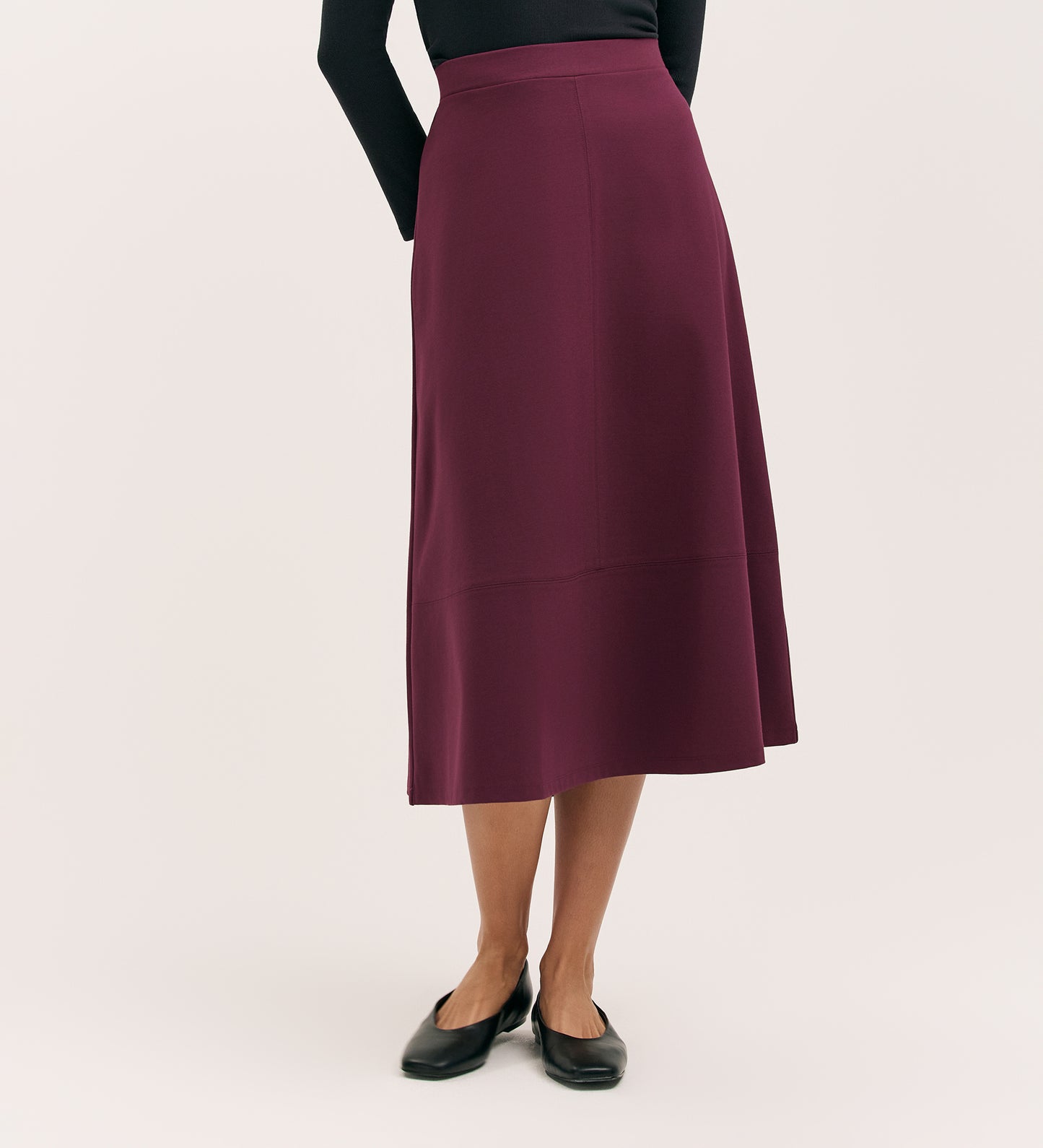 Mikia Burgundy Ponte Jersey Midi Skirt