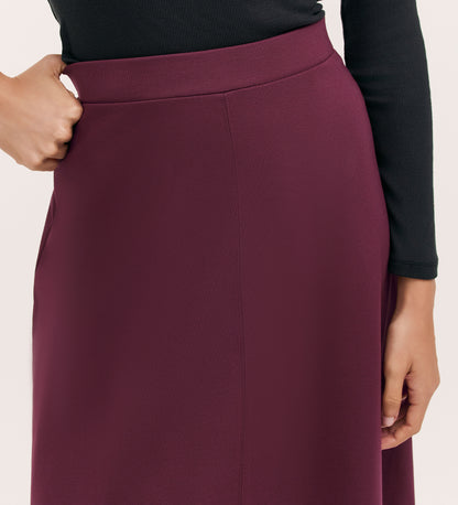 Mikia Burgundy Ponte Jersey Midi Skirt
