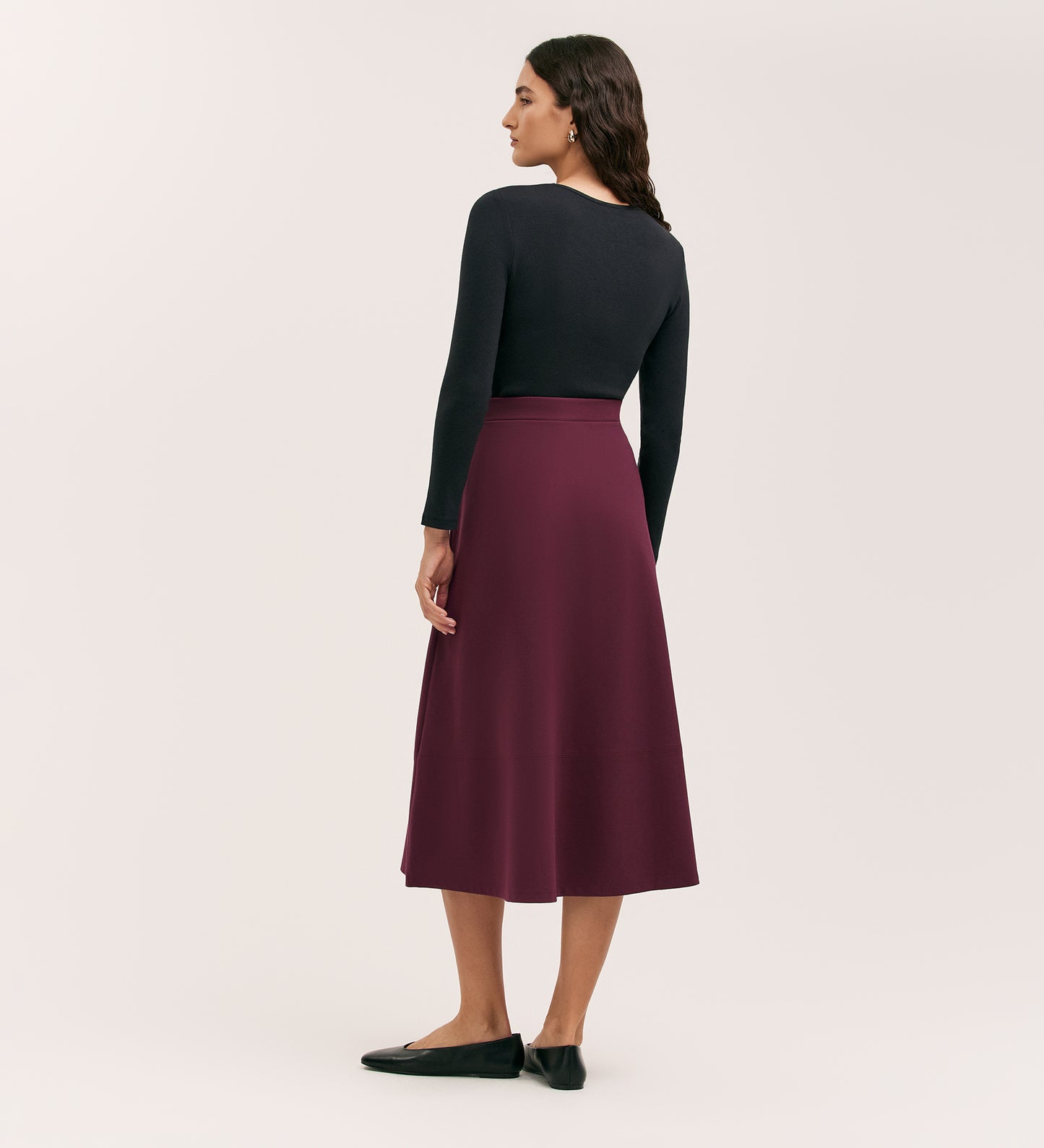 Mikia Burgundy Ponte Jersey Midi Skirt
