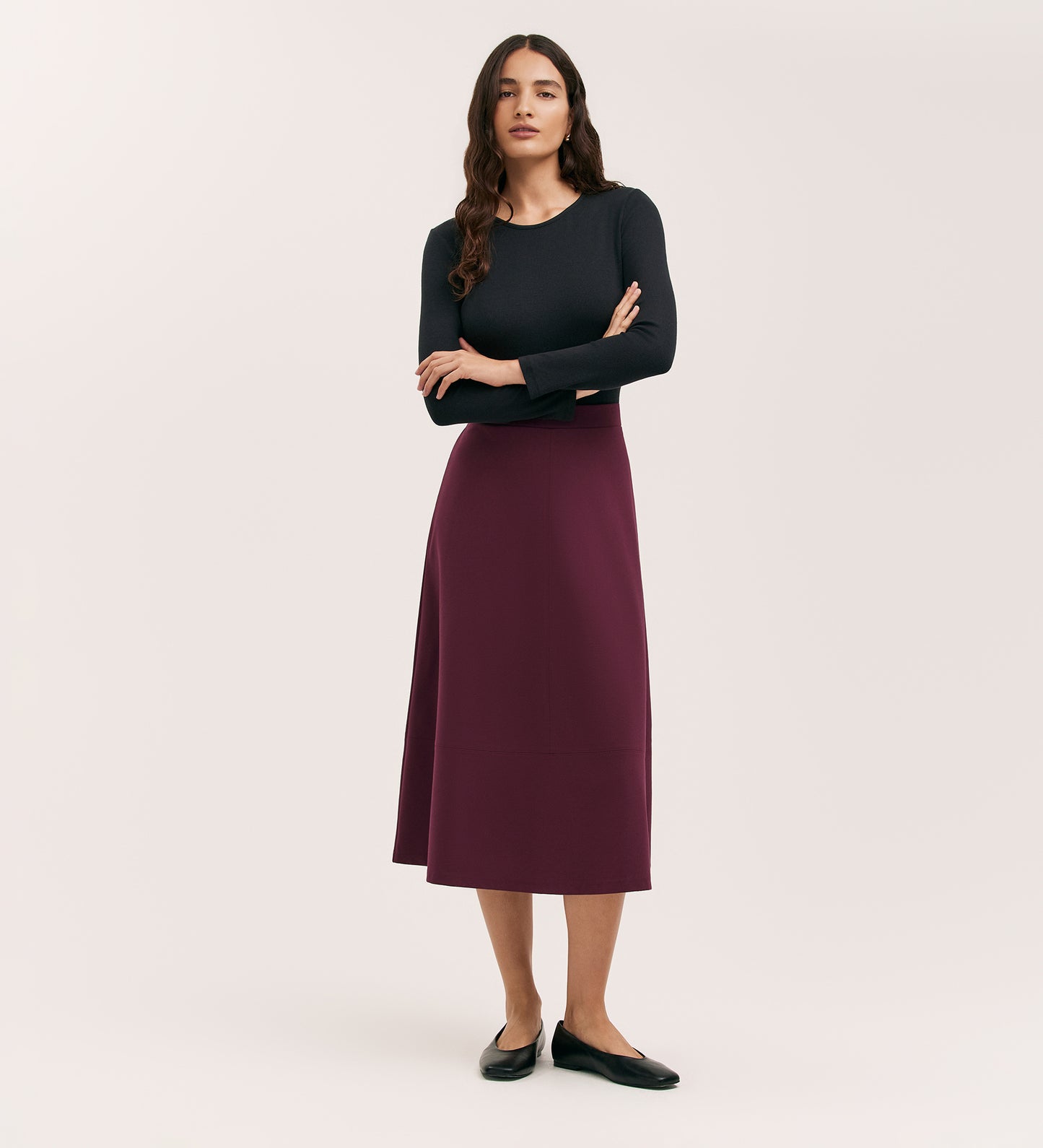 Mikia Burgundy Ponte Jersey Midi Skirt