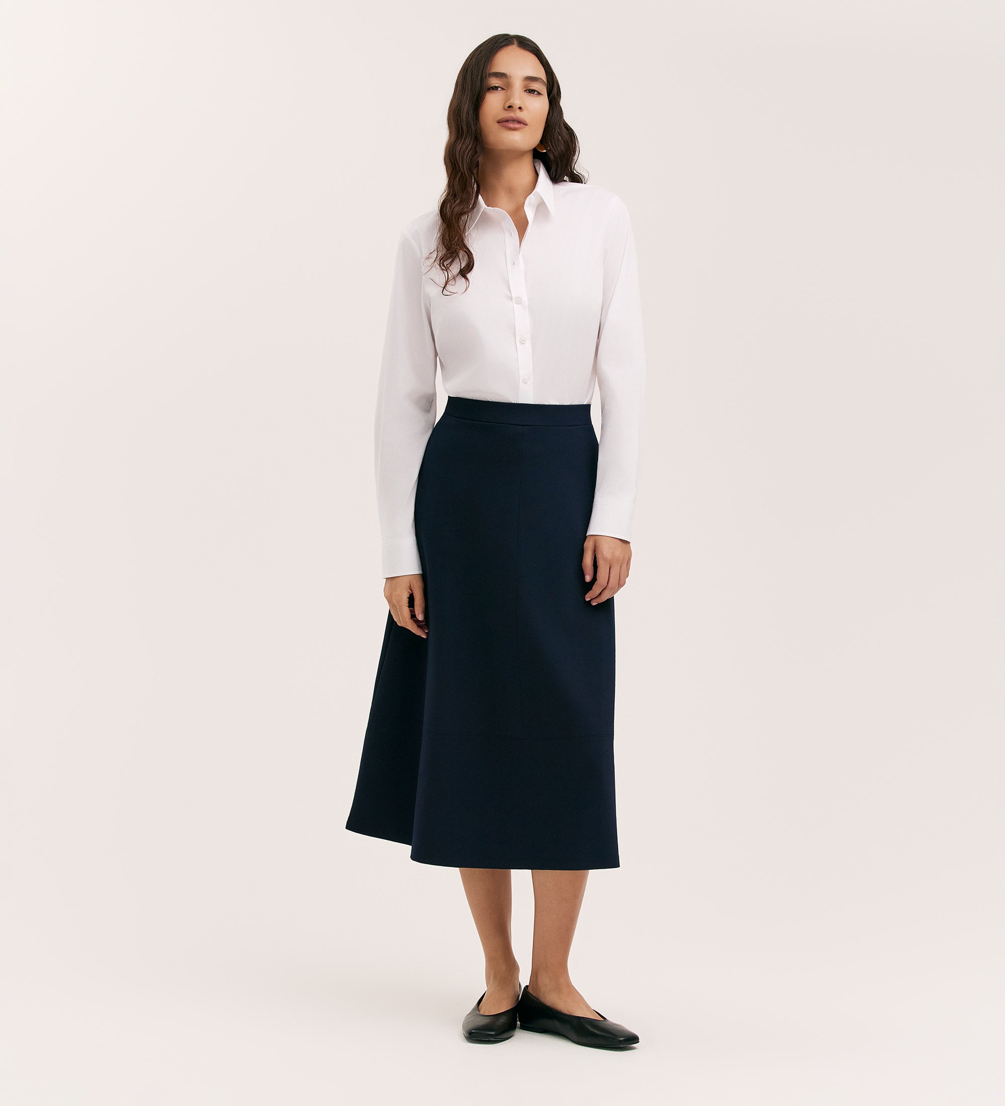 Mikia Navy Ponte Jersey Midi Skirt – Finery London